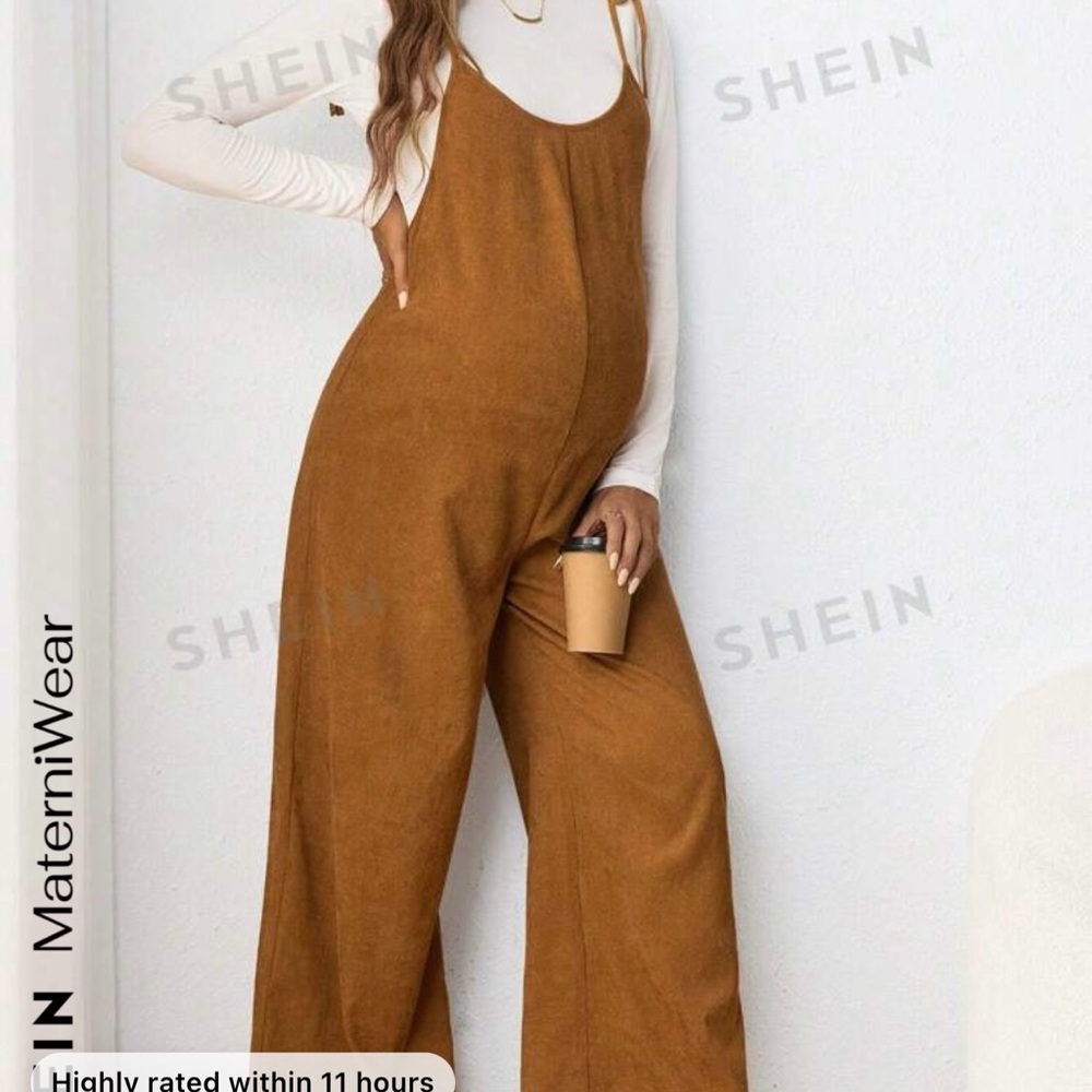 SHEIN Brown Wide-Leg Jumpsuit with Spaghetti Straps